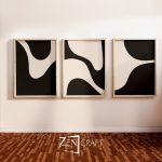 Dalgalar 3 Boyutlu Minimalist Siyah-Beyaz Soyut Tablo ||| MNM-0024