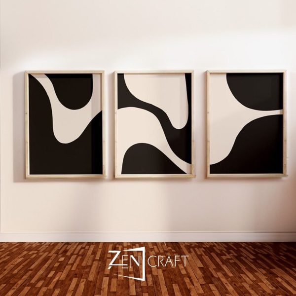 Dalgalar 3 Boyutlu Minimalist Siyah-Beyaz Soyut Tablo ||| MNM-0024