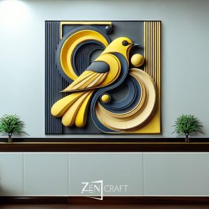Altın Kanatlar 3 Boyutlu Modern Kuş Figürlü Soyut Tablo ||| MNM-0021 - Görsel 1