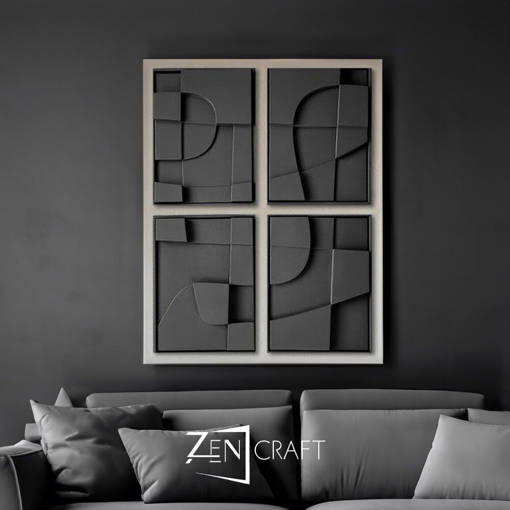 Geometrik Dizilim 3 Boyutlu Minimalist Siyah Geometrik Tablo ||| RLF-0008