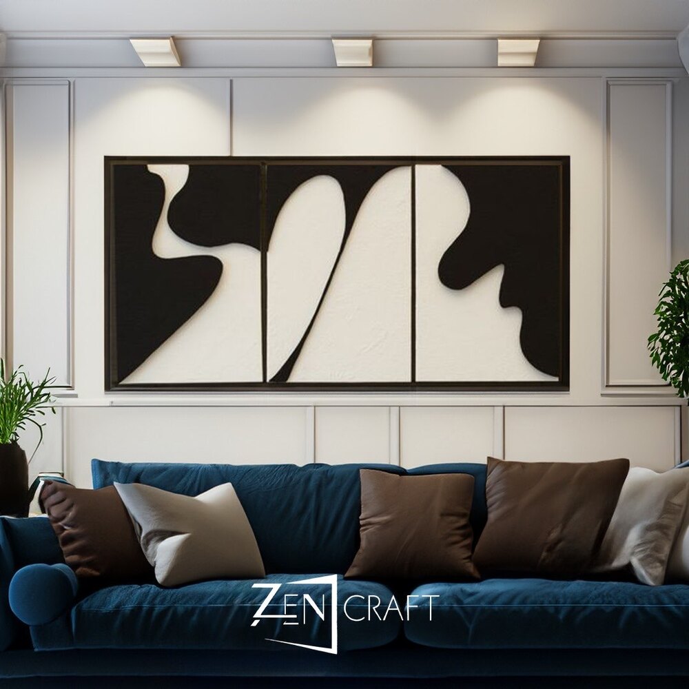 Devamlılık 3 Parçalı Minimalist Siyah–Beyaz Tablo ||| MNM-0018