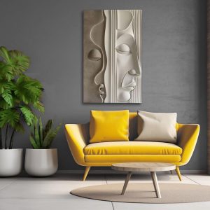 Sessiz Diyalog 3 Boyutlu Minimalist Traverten Kaplama Tablo ||| SYT-0011 - Görsel 1