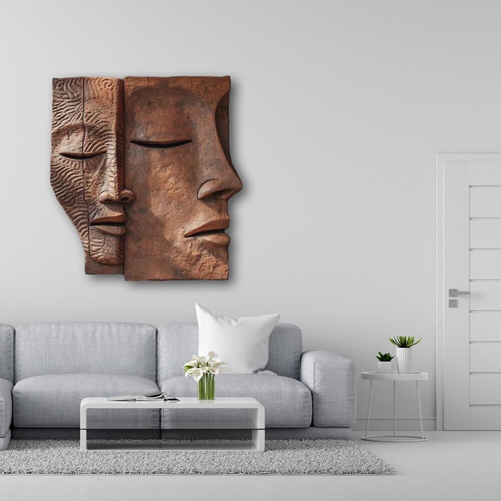 İçsel Yolculuk 3 Boyutlu Minimalist Traverten Kaplama Soyut Yüz Tablo ||| RLF-0006