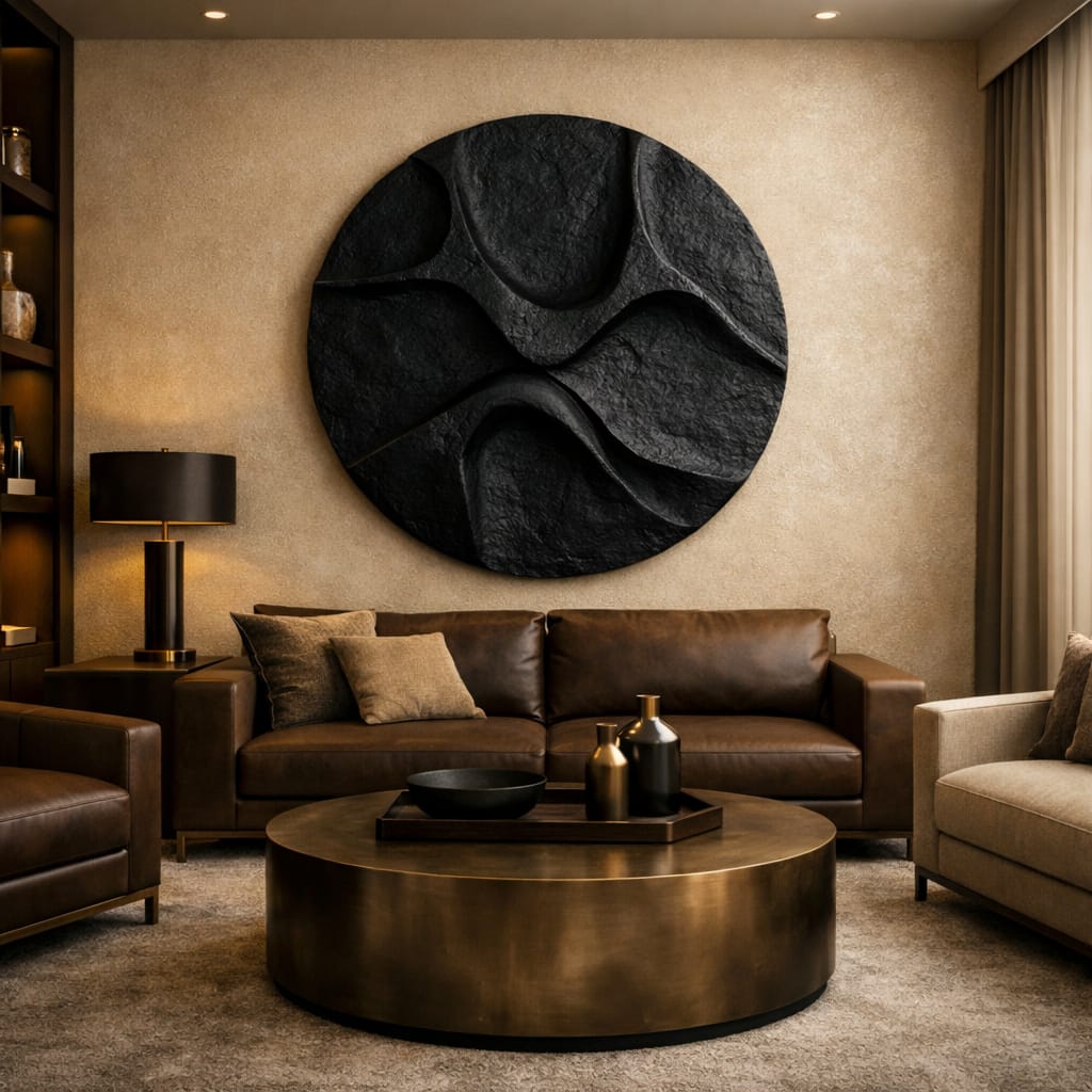 3D Taş Dokulu Salon Tablosu-Siyah Volkan ||| 3D-0003
